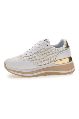 Sneakers bianche con inserti oro e fondo rialzato Laura Biagiotti 9636