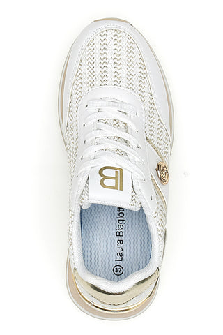 Sneakers bianche con inserti oro e fondo rialzato Laura Biagiotti 9636
