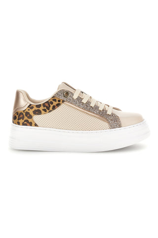 Sneakers beige con dettagli animalier e glitterati Mariella Burani 52120C1451