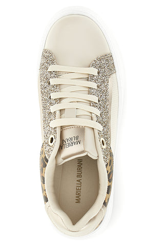 Sneakers beige con dettagli animalier e glitterati Mariella Burani 52120C1451