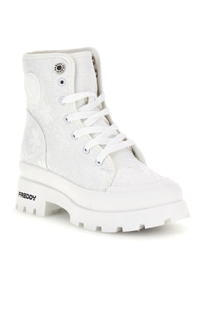 Weiße Plateaustiefel mit besticktem Schaft Freddy S2617FY7691