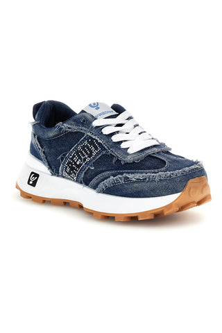 Denim blaue Turnschuhe Franseneinsätze herausnehmbare Einlegesohle Freddy S2617FY7694
