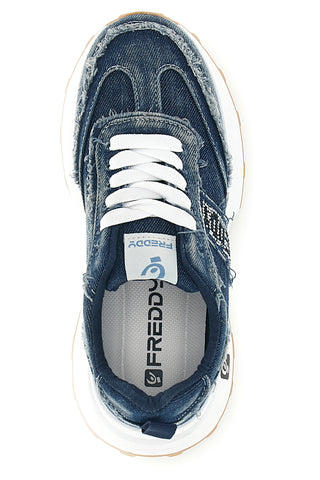 Denim blaue Turnschuhe Franseneinsätze herausnehmbare Einlegesohle Freddy S2617FY7694