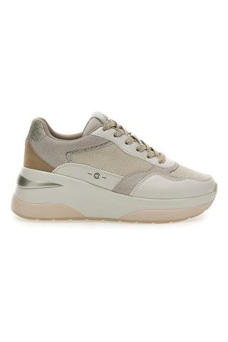 Beigefarbene Sneakers aus Leder mit bequemem Keilabsatz Pittarello Capsule Benny