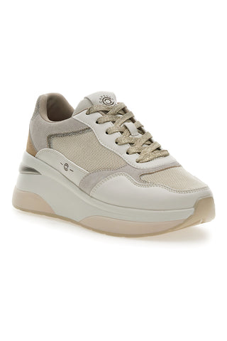 Beigefarbene Sneakers aus Leder mit bequemem Keilabsatz Pittarello Capsule Benny