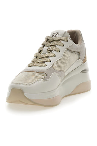 Beigefarbene Sneakers aus Leder mit bequemem Keilabsatz Pittarello Capsule Benny