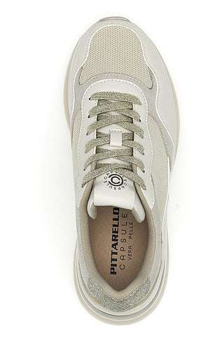 Beigefarbene Sneakers aus Leder mit bequemem Keilabsatz Pittarello Capsule Benny