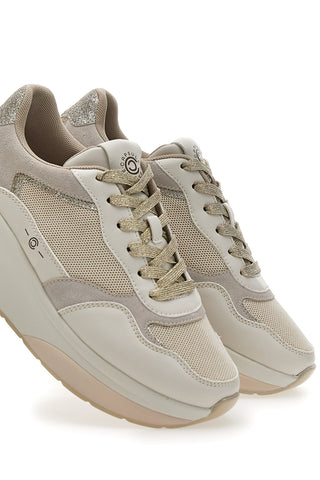 Beigefarbene Sneakers aus Leder mit bequemem Keilabsatz Pittarello Capsule Benny