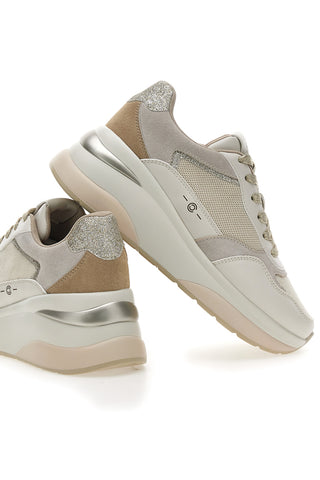 Beigefarbene Sneakers aus Leder mit bequemem Keilabsatz Pittarello Capsule Benny