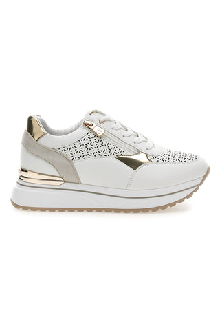Sneakers bianche traforate con dettagli oro e zeppa Inblu 478IN