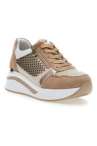 Sneakers cipria traforate con zip e zeppa Inblu 481IN