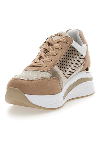 Sneakers cipria traforate con zip e zeppa Inblu 481IN