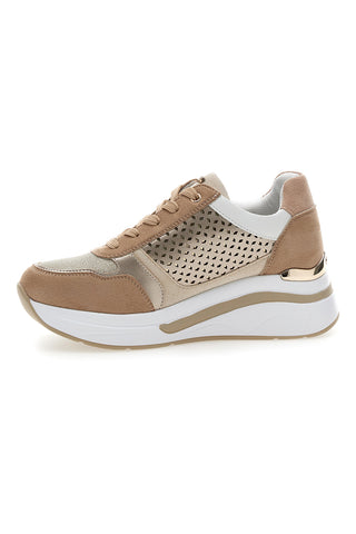 Sneakers cipria traforate con zip e zeppa Inblu 481IN