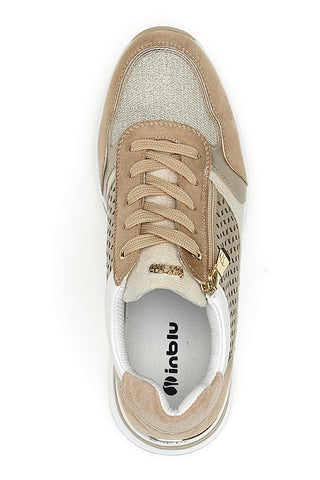 Sneakers cipria traforate con zip e zeppa Inblu 481IN
