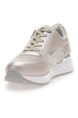 Perlmuttbeige Sneaker mit seitlichem Reißverschluss und Keilabsatz Inblu 472IN