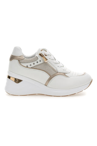 Sneakers bianche con zip e dettagli oro Inblu 488IN