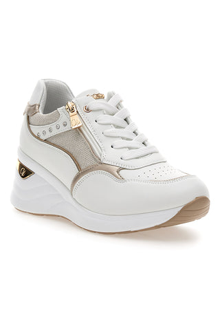 Sneakers bianche con zip e dettagli oro Inblu 488IN