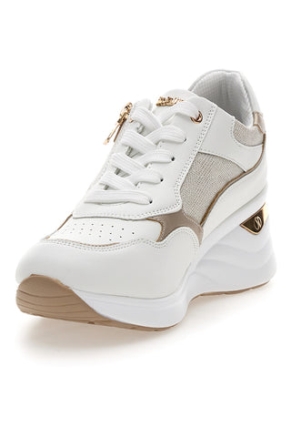 Sneakers bianche con zip e dettagli oro Inblu 488IN