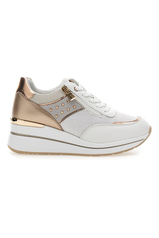Sneakers bianche con dettagli oro rosa e zeppa Inblu 486IN