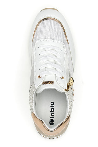 Weiße Sneaker mit roségoldenen Details und Inblu 486IN Keilabsatz