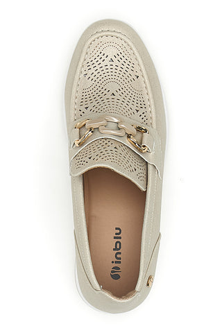 Slip on beige traforate con morsetto e zeppa Inblu 67IC