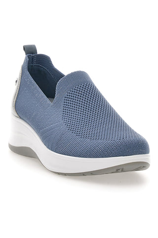Inblu 66IC blaue Slipper-Mokassins aus technischem Gewebe mit Keilabsatz