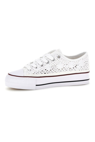 Sneakers bianche in tela con trama ricamata traforata con lacci 2T2L 8013