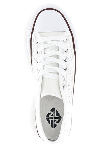 Sneakers bianche in tela con trama ricamata traforata con lacci 2T2L 8013
