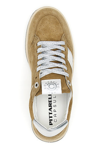 Sneaker beige in vera pelle con dettagli argento Pittarello Capsule Kelly
