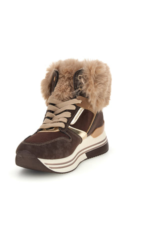 Braune High-Top-Sneaker mit Pelzdetail von Laura Biagiotti 9858