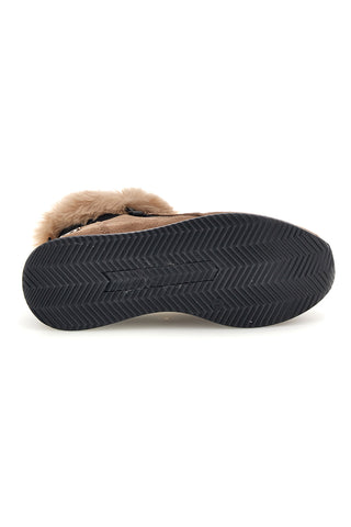 Beigefarbene hohe Sneaker mit Fellbesatz und Keilabsatz von Laura Biagiotti, Modell 9255M