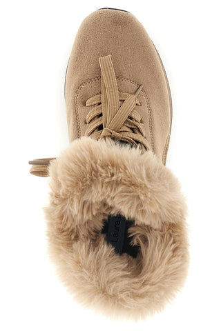 Beigefarbene hohe Sneaker mit Fellbesatz und Keilabsatz von Laura Biagiotti, Modell 9255M