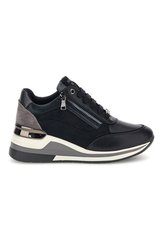 Schwarze Sneaker mit seitlichem Reißverschluss und integriertem Keilabsatz von Mariella Burani, Modell 52590C1811