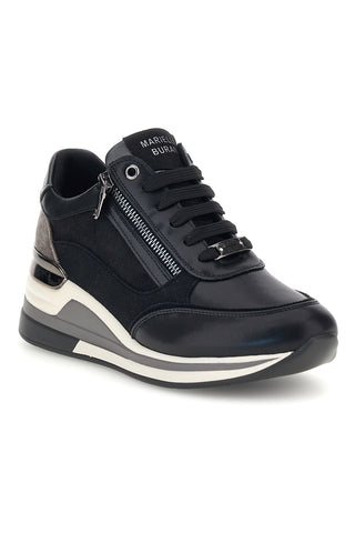 Schwarze Sneaker mit seitlichem Reißverschluss und integriertem Keilabsatz von Mariella Burani, Modell 52590C1811