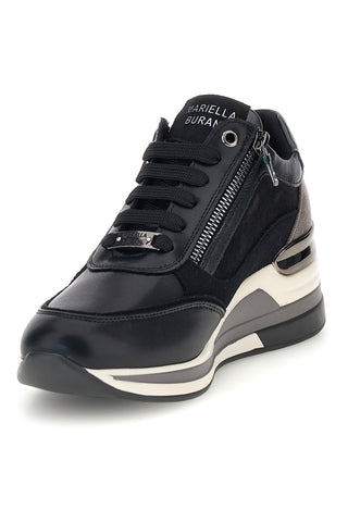 Schwarze Sneaker mit seitlichem Reißverschluss und integriertem Keilabsatz von Mariella Burani, Modell 52590C1811