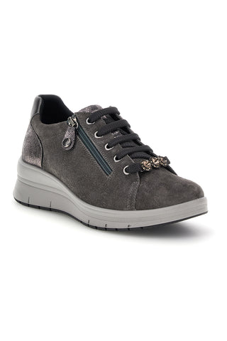 Scarpe grigie in pelle con lacci e zip Imac 205721717018