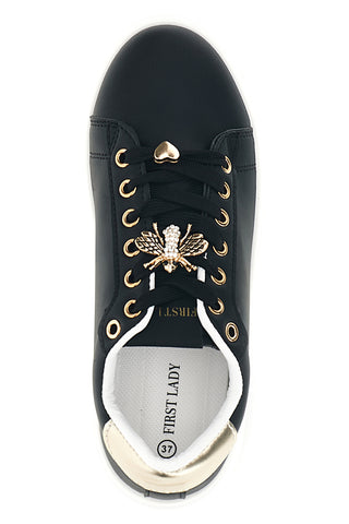 Schwarze Plateau-Schuhe mit goldenen Details „First Lady“ GB2019