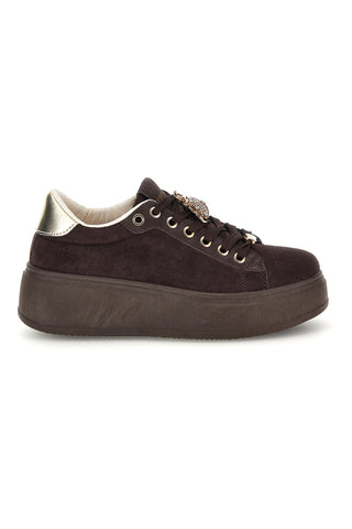 Scarpe marroni platform con dettagli dorati First lady GB2019