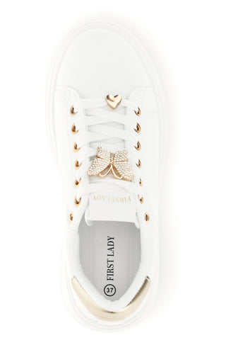 Scarpe bianche platform con dettagli dorati First lady GB2019