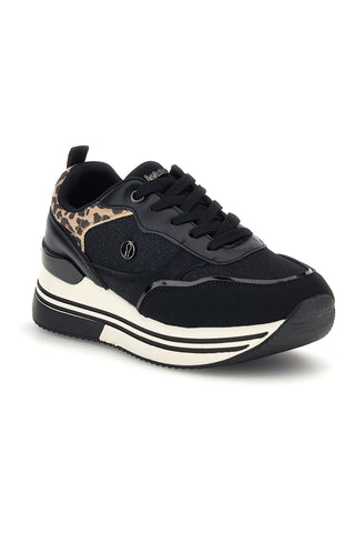 Schwarze Sneaker mit Animal-Print-Einsatz und Plateau von Inblu 507 In