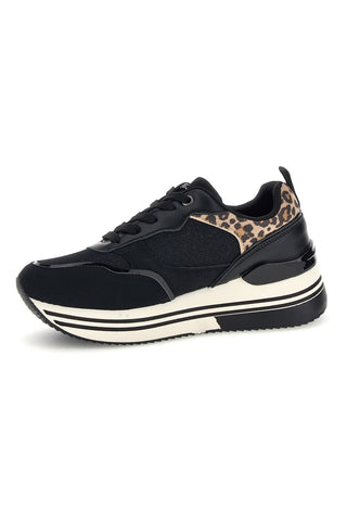Schwarze Sneaker mit Animal-Print-Einsatz und Plateau von Inblu 507 In