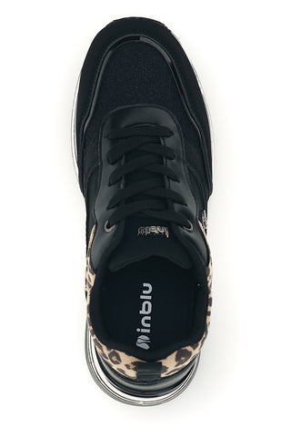 Schwarze Sneaker mit Animal-Print-Einsatz und Plateau von Inblu 507 In