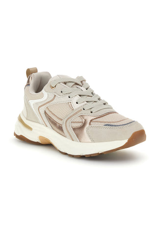 Beigefarbene Sneaker aus Mesh mit metallisch anmutenden Einsätzen von Pittarello Capsule 8W25586