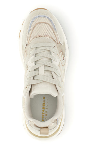 Beigefarbene Sneaker aus Mesh mit metallisch anmutenden Einsätzen von Pittarello Capsule 8W25586