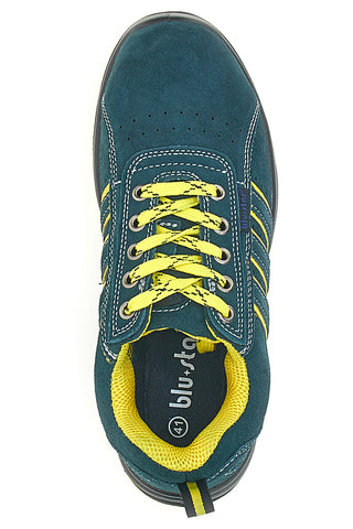 Blaue Sicherheitsschuhe mit gelben Einsätzen aus Blue Star BS 80 Leder