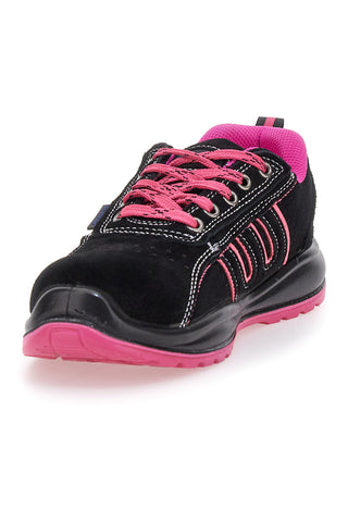 Schwarze niedrige Sicherheitsschuhe mit rosa Details S1P Blue energy BS80 S1P