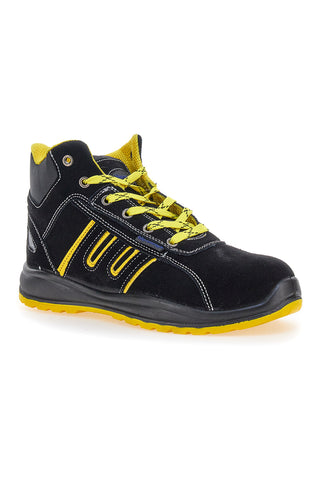 Schwarze Sicherheitsschuhe mit gelben Einsätzen S1P Blue Energy BS 90 S1P SR