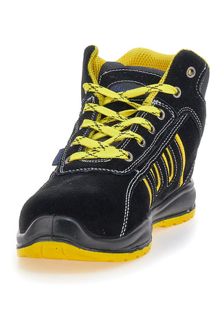 Schwarze Sicherheitsschuhe mit gelben Einsätzen S1P Blue Energy BS 90 S1P SR