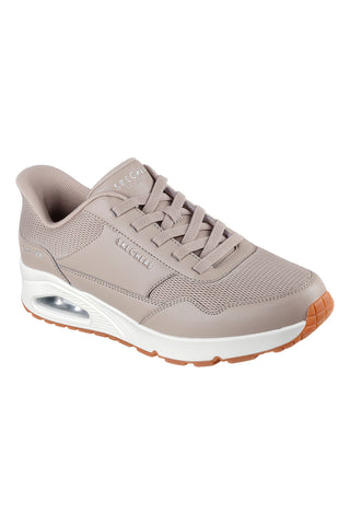 Taupefarbene Sneakers mit weißer Sohle SKECHERS Street Hands Free Slip-Ins: Uno Bankia