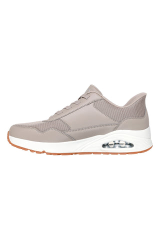 Taupefarbene Sneakers mit weißer Sohle SKECHERS Street Hands Free Slip-Ins: Uno Bankia